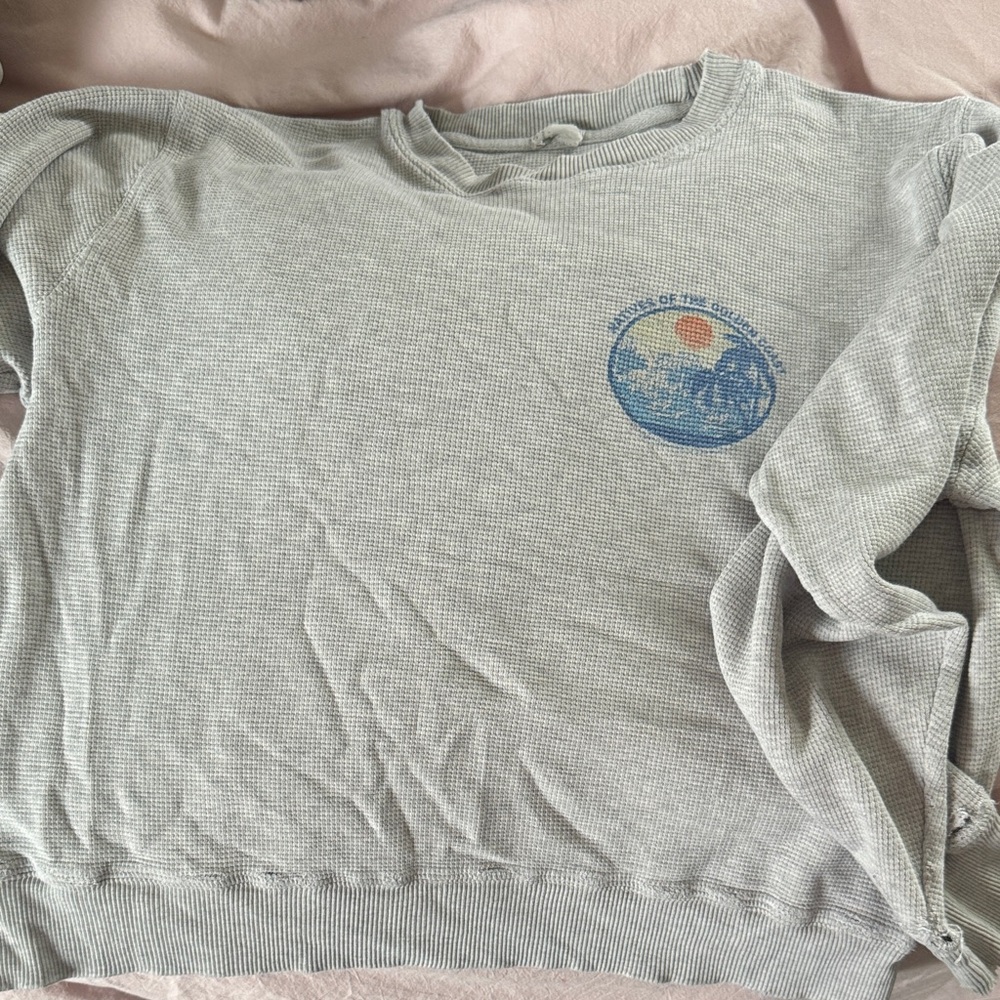 Brandy Melville Gray Sweater with Blue Graphic